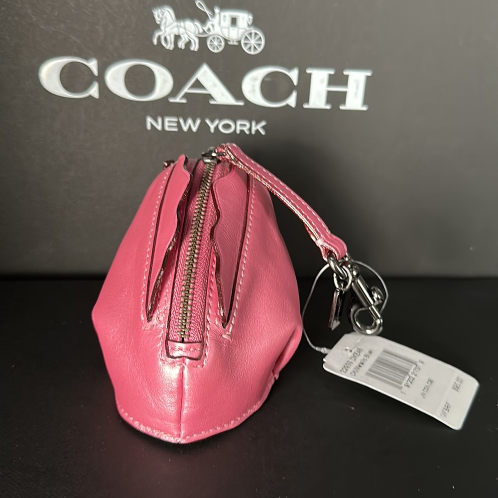 Coach Unicorn Metallic Pink keychain Bag Charm Coin Purse Stud Zipper NWT Leash - Picture 9 of 9